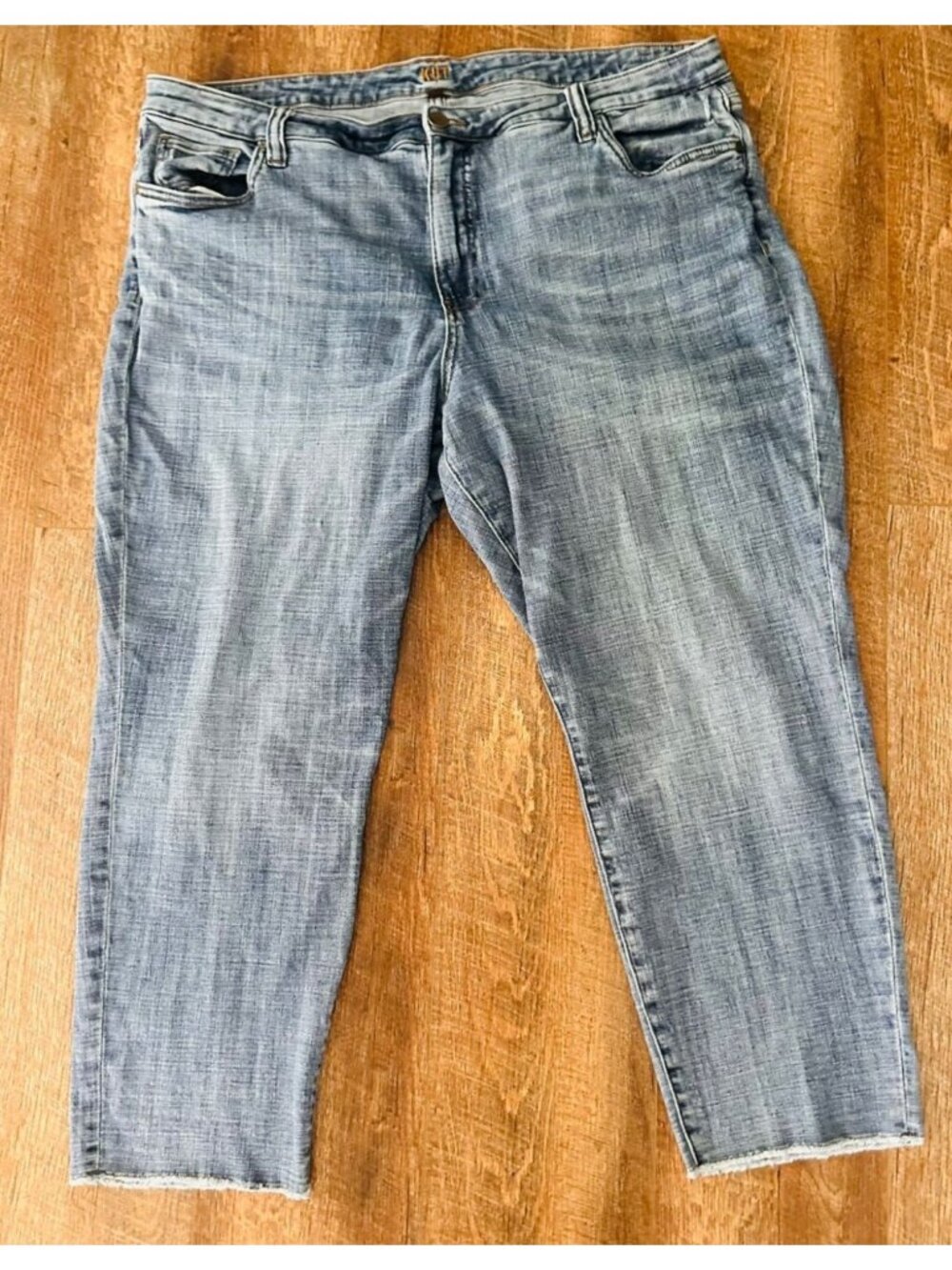 Kut High-Rise Crop Straight Leg Womens Jeans Light Wash Size 20W Frayed Hem